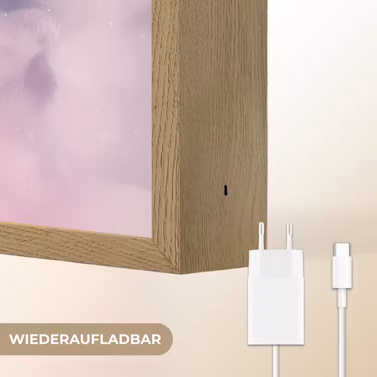 Eenhoorn - Paars - Sterrenhemel - Maan Light Box met batterij (Wandlamp kind) middel -USP_websiteoplaadbaarDE