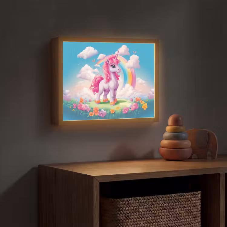 Unicorn - Meisjes - Bloemen - Regenboog - Eenhoorn Light Box met batterij (Wandlamp kind) middel -sfeer5_kind