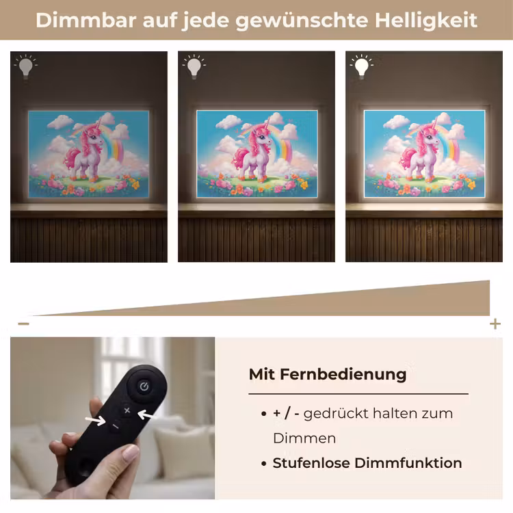 Unicorn - Meisjes - Bloemen - Regenboog - Eenhoorn Light Box met batterij (Wandlamp kind) middel -USP_dimbaarDE