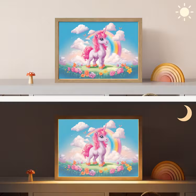 Unicorn - Meisjes - Bloemen - Regenboog - Eenhoorn Light Box met batterij (Wandlamp kind) middel -sfeer3_kind