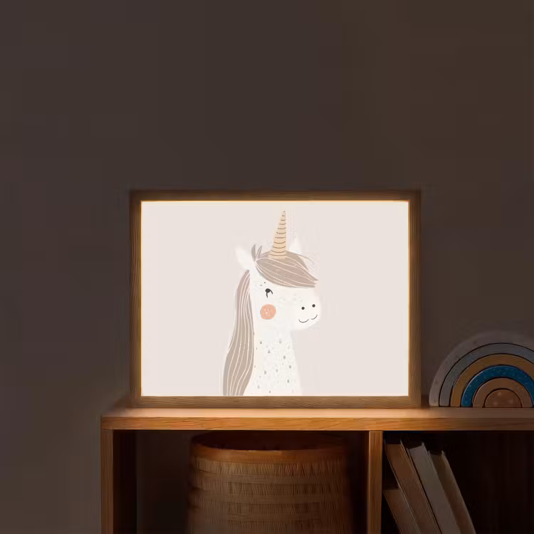 Eenhoorn - Pastel kleuren - Unicorn Light Box met batterij (Wandlamp kind) middel -sfeer1_kind