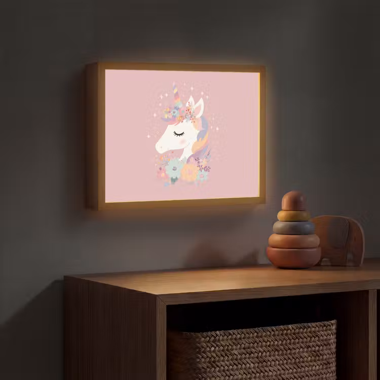 Eenhoorn - Roze - Bloemen Light Box met batterij (Wandlamp kind) middel -sfeer5_kind