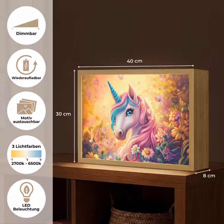 Eenhoorn - Roze - Kleurrijk - Sprookjesbos Light Box met batterij (Wandlamp kind) middel -USP_websiteoverzichtDE
