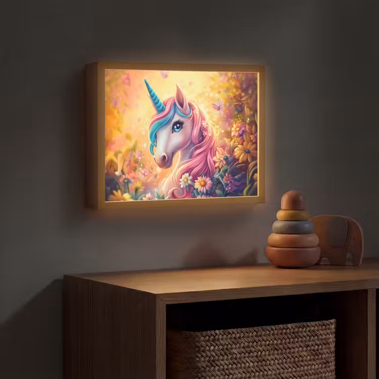 Eenhoorn - Roze - Kleurrijk - Sprookjesbos Light Box met batterij (Wandlamp kind) middel -sfeer5_kind
