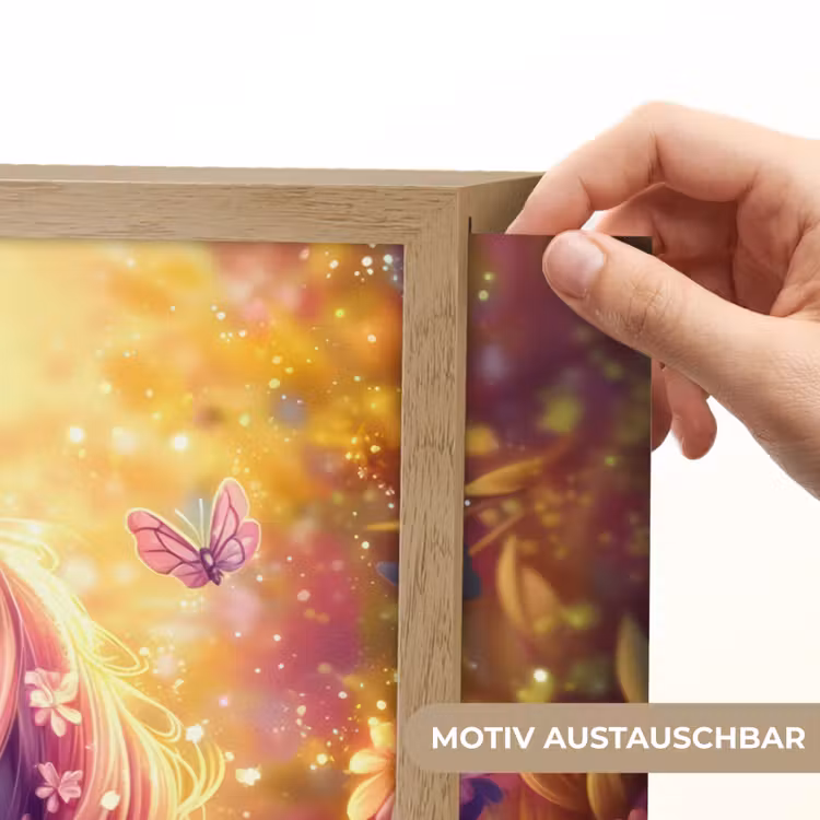 Eenhoorn - Roze - Kleurrijk - Sprookjesbos Light Box met batterij (Wandlamp kind) middel -USP_websiteprintDE