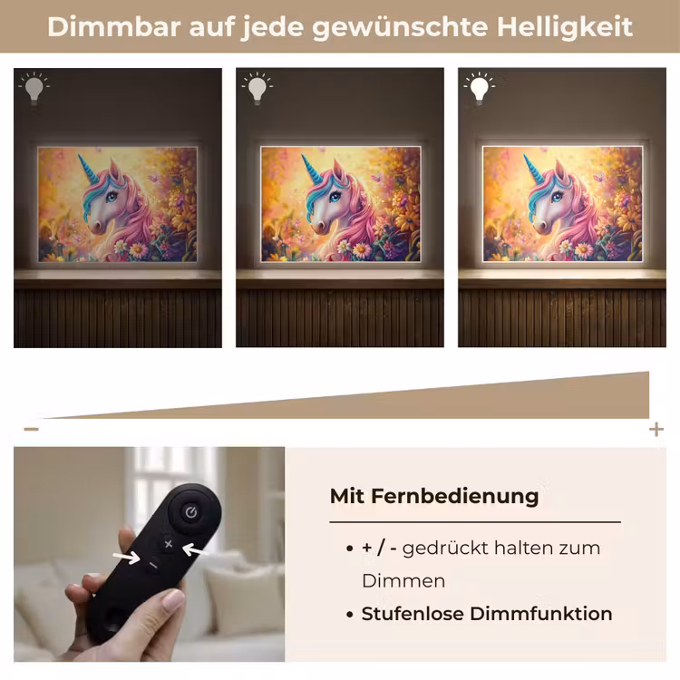 Eenhoorn - Roze - Kleurrijk - Sprookjesbos Light Box met batterij (Wandlamp kind) middel -USP_dimbaarDE