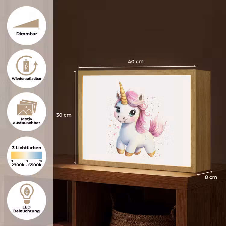 Eenhoorn - Roze - Magie Light Box met batterij (Wandlamp kind) middel -USP_websiteoverzichtDE