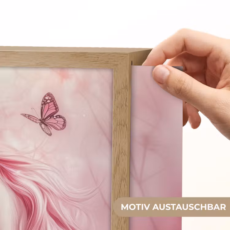 Eenhoorn - Roze - Vlinders - Bloemen Light Box met batterij (Wandlamp kind) middel -USP_websiteprintDE