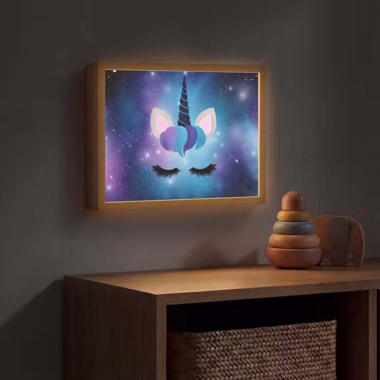 Eenhoorn - Sterren - Blauw Light Box met batterij (Wandlamp kind) middel -sfeer5_kind