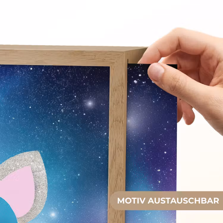 Eenhoorn - Sterren - Blauw Light Box met batterij (Wandlamp kind) middel -USP_websiteprintDE