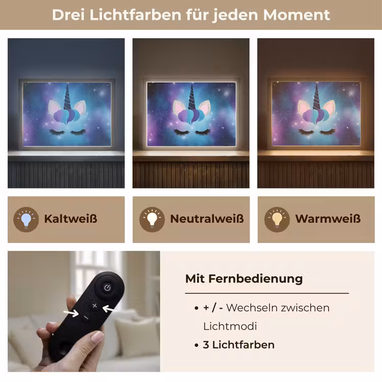 Eenhoorn - Sterren - Blauw Light Box met batterij (Wandlamp kind) middel -USP_lichtkleurDE
