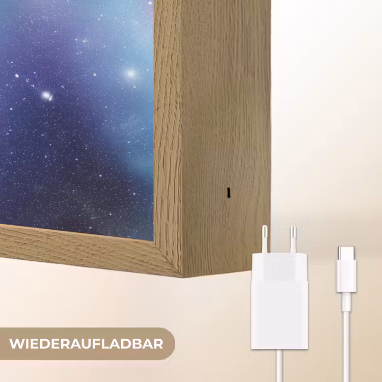 Eenhoorn - Sterren - Blauw Light Box met batterij (Wandlamp kind) middel -USP_websiteoplaadbaarDE