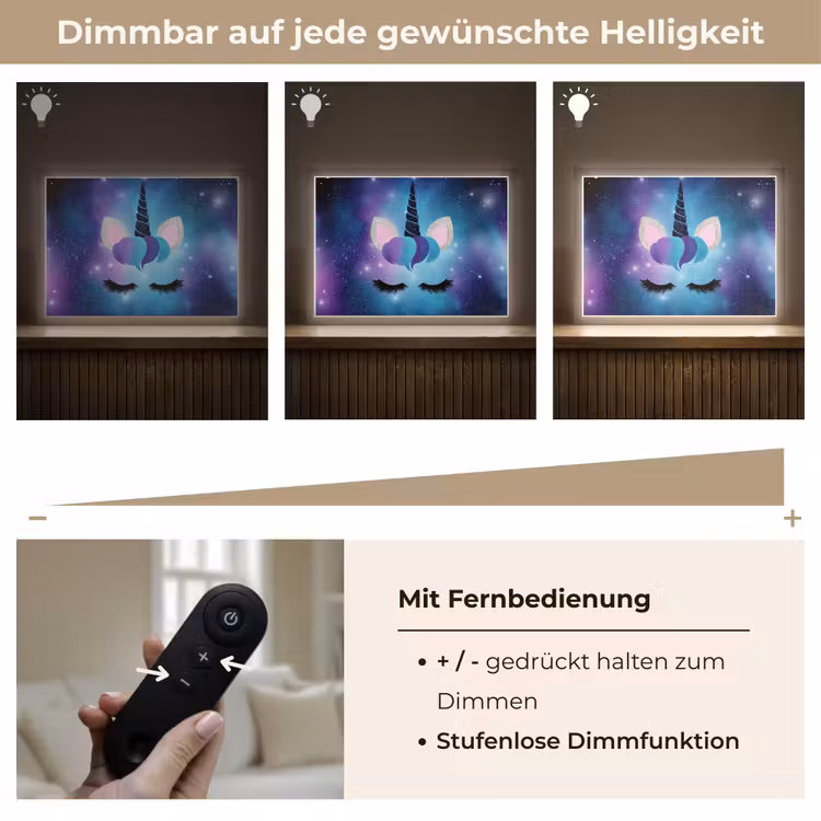 Eenhoorn - Sterren - Blauw Light Box met batterij (Wandlamp kind) middel -USP_dimbaarDE