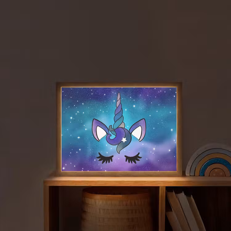 Eenhoorn - Sterrenhemel - Ster - Blauw Light Box met batterij (Wandlamp kind) middel -sfeer1_kind