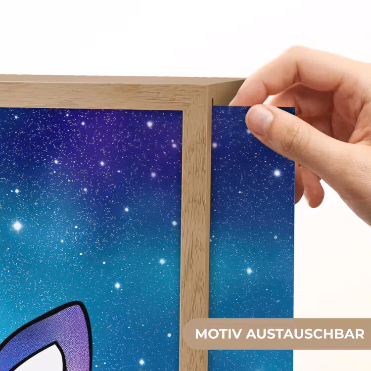 Eenhoorn - Sterrenhemel - Ster - Blauw Light Box met batterij (Wandlamp kind) middel -USP_websiteprintDE