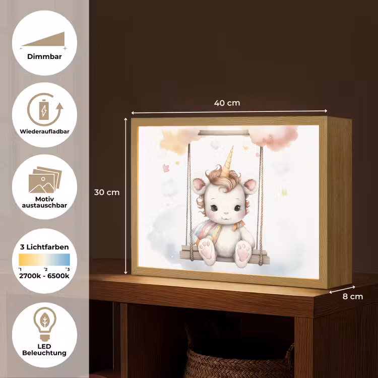 Eenhoorn - Dier - Kinderen - Unicorn Light Box met batterij (Wandlamp kind) middel -USP_websiteoverzichtDE