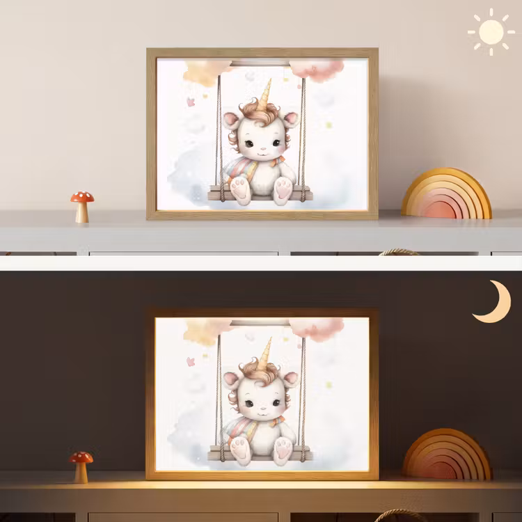 Eenhoorn - Dier - Kinderen - Unicorn Light Box met batterij (Wandlamp kind) middel -sfeer3_kind