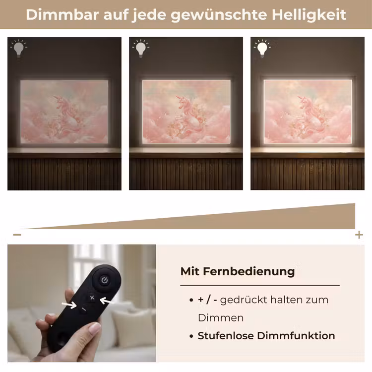 Eenhoorn - Wolken - Roze Light Box met batterij (Wandlamp kind) middel -USP_dimbaarDE