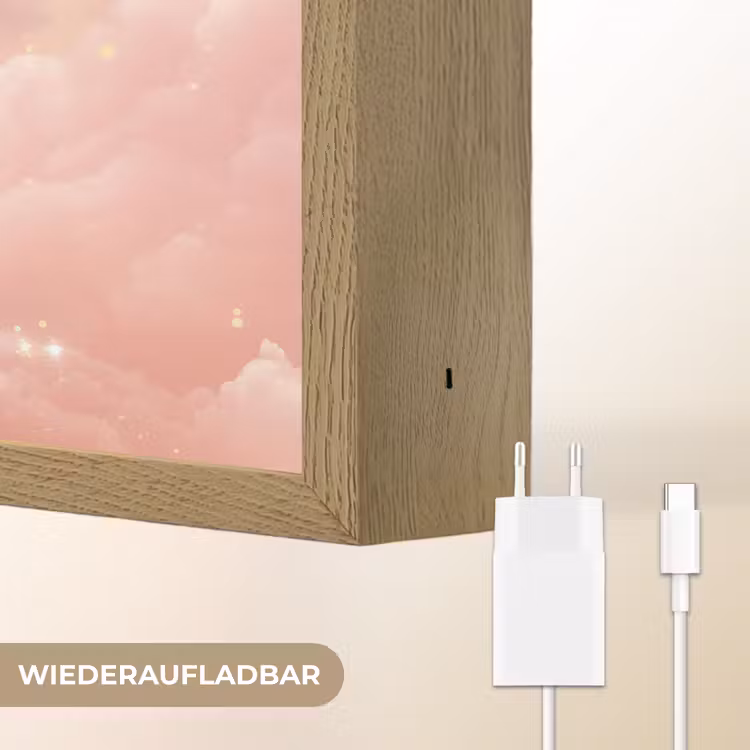 Eenhoorn - Wolken - Roze Light Box met batterij (Wandlamp kind) middel -USP_websiteoplaadbaarDE