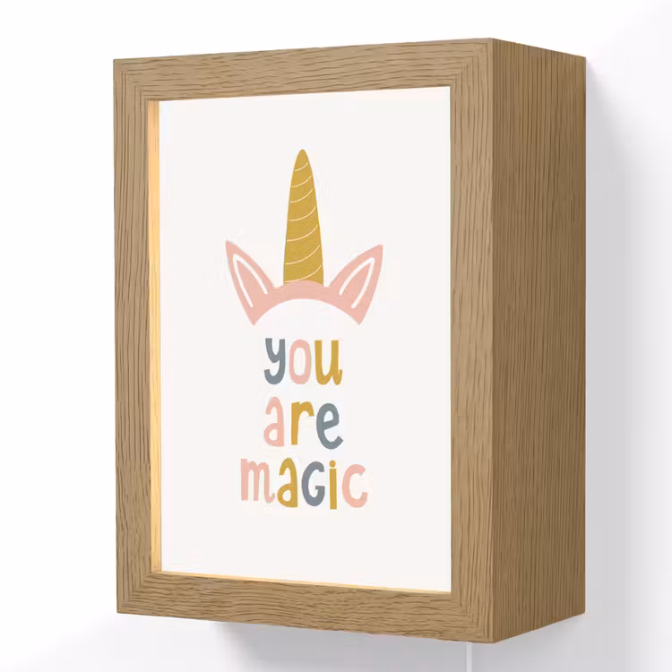 Eenhoorn - Quote - Roze - 'You are magic' Light Box met kabel (Wandlamp kind) klein -3d