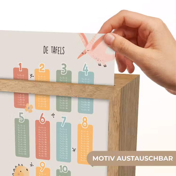 Tafels van vermenigvuldiging - Educatief - Leren rekenen voor kinderen - Cijfers oefenen - Dinosaurus Light Box met kabel (Wandlamp kind) klein -USP_websiteprintDE