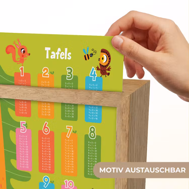 Tafels van vermenigvuldiging - Leren rekenen voor kinderen - Cijfers oefenen - Bosdieren - Groen Light Box met kabel (Wandlamp kind) klein -USP_websiteprintDE