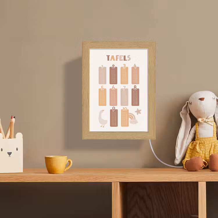 Tafels van vermenigvuldiging - Leren rekenen voor kinderen - Getallen oefenen - Cijfers - Pastel kleuren Light Box met kabel (Wandlamp kind) klein -sfeer2_kind