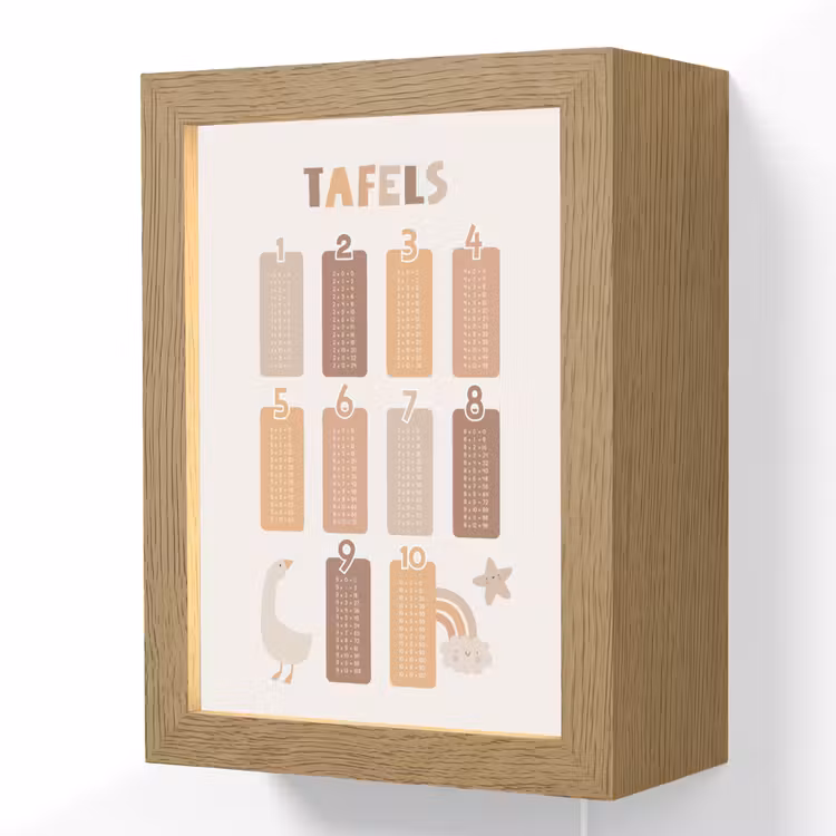 Tafels van vermenigvuldiging - Leren rekenen voor kinderen - Getallen oefenen - Cijfers - Pastel kleuren Light Box met kabel (Wandlamp kind) klein -3d