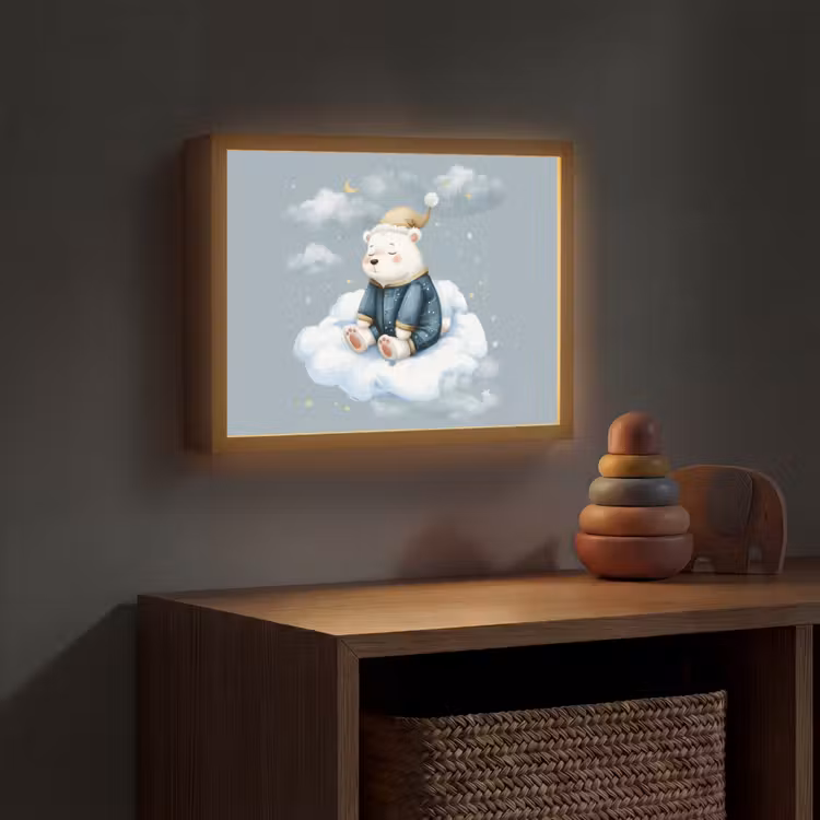 Ijsbeer - Pyjama - Wolken - Sterrenhemel Light Box met batterij (Wandlamp kind) middel -sfeer5_kind