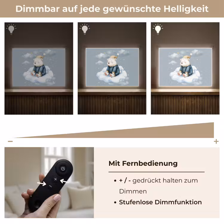 Ijsbeer - Pyjama - Wolken - Sterrenhemel Light Box met batterij (Wandlamp kind) middel -USP_dimbaarDE
