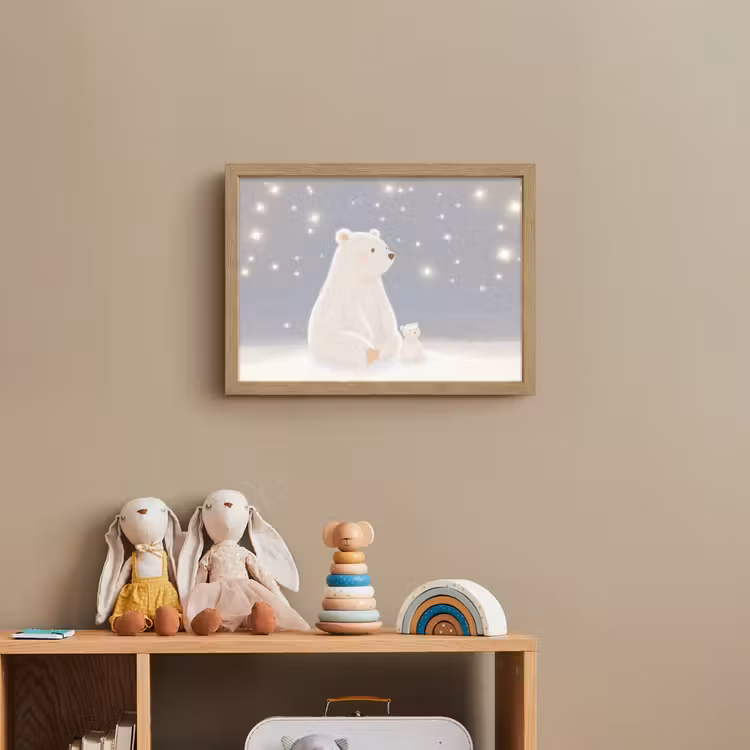 Ijsbeer - Sneeuw - Sterren - Blauw Light Box met batterij (Wandlamp kind) middel -sfeer2_kind