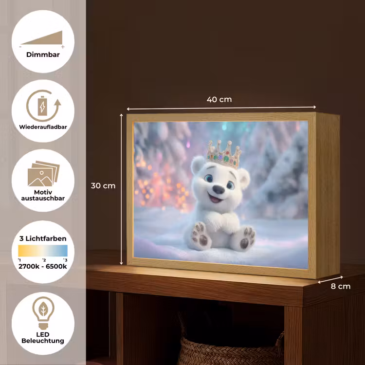 Ijsbeerwelp - Sneeuw - Lichtjes - Kroon Light Box met batterij (Wandlamp kind) middel -USP_websiteoverzichtDE