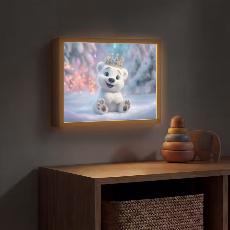 Ijsbeerwelp - Sneeuw - Lichtjes - Kroon Light Box met batterij (Wandlamp kind) middel -sfeer5_kind