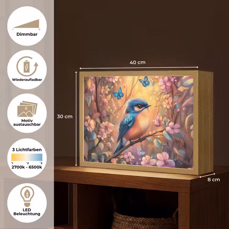 IJsvogel - Sprookjesbos - Roze - Bloemen Light Box met batterij (Wandlamp kind) middel -USP_websiteoverzichtDE