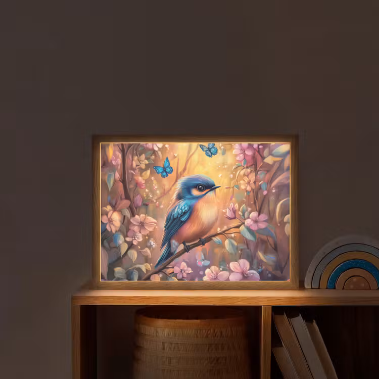 IJsvogel - Sprookjesbos - Roze - Bloemen Light Box met batterij (Wandlamp kind) middel -sfeer1_kind