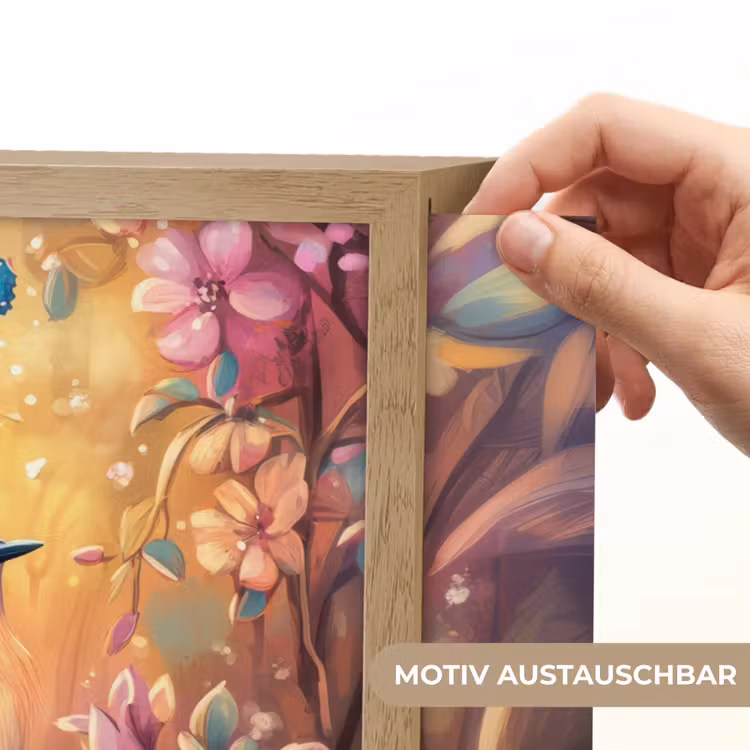 IJsvogel - Sprookjesbos - Roze - Bloemen Light Box met batterij (Wandlamp kind) middel -USP_websiteprintDE