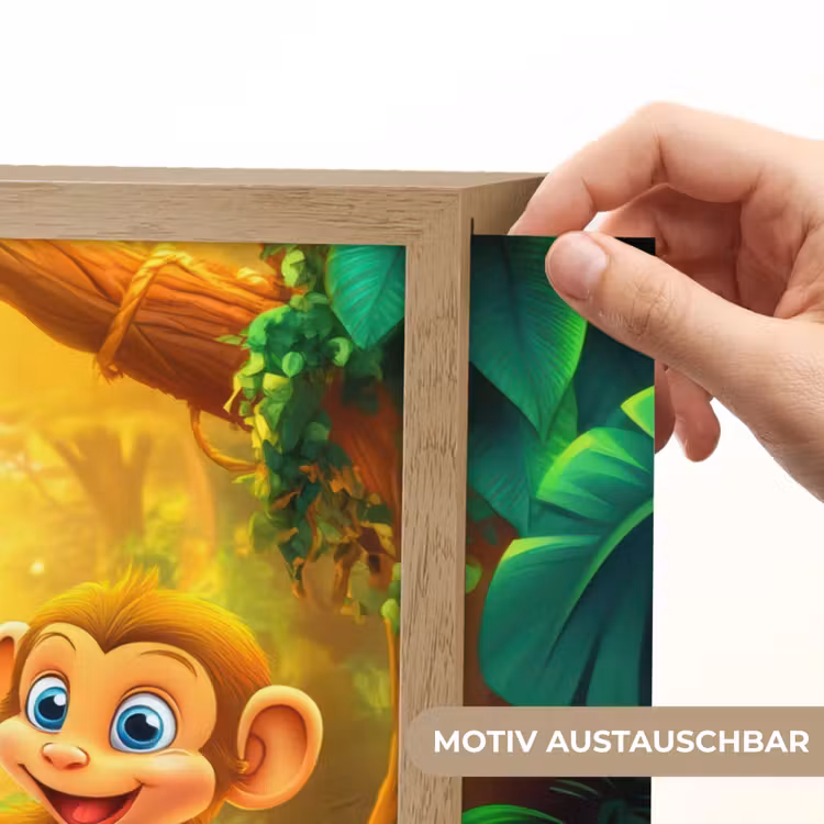 Olifant - Appje - Jungle - Kleurrijk Light Box met batterij (Wandlamp kind) middel -USP_websiteprintDE