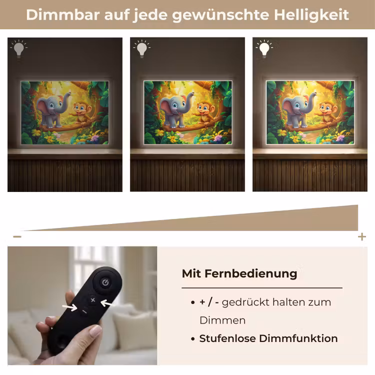 Olifant - Appje - Jungle - Kleurrijk Light Box met batterij (Wandlamp kind) middel -USP_dimbaarDE