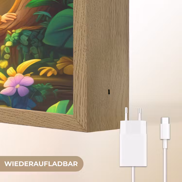Olifant - Appje - Jungle - Kleurrijk Light Box met batterij (Wandlamp kind) middel -USP_websiteoplaadbaarDE