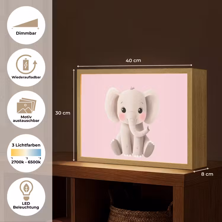 Olifant - Baby - Roze - Cartoon Light Box met batterij (Wandlamp kind) middel -USP_websiteoverzichtDE