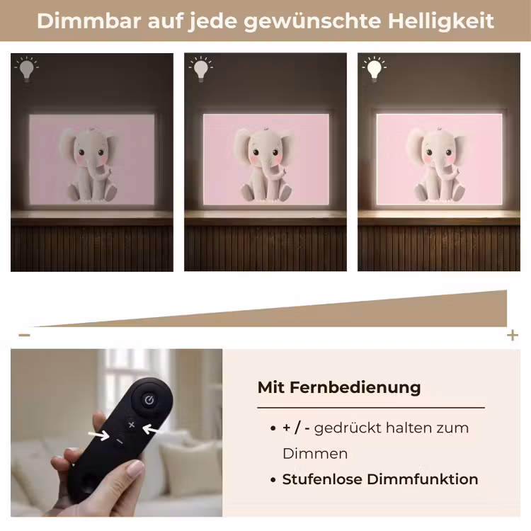 Olifant - Baby - Roze - Cartoon Light Box met batterij (Wandlamp kind) middel -USP_dimbaarDE