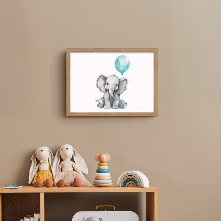 Olifant - Baby - Dieren - Blauwe ballon Light Box met batterij (Wandlamp kind) middel -sfeer2_kind