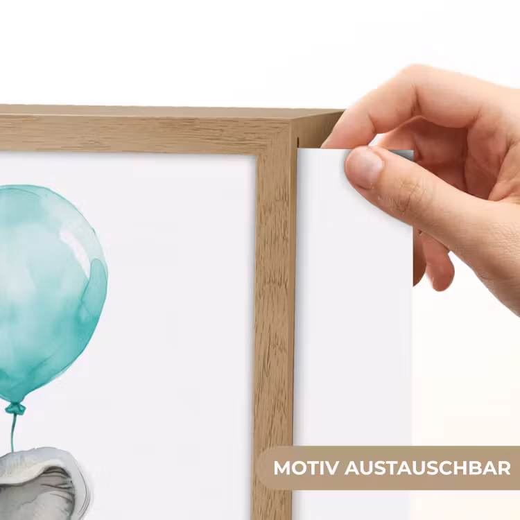 Olifant - Baby - Dieren - Blauwe ballon Light Box met batterij (Wandlamp kind) middel -USP_websiteprintDE