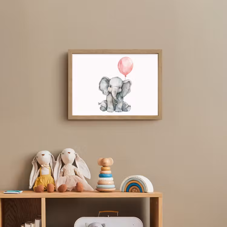 Olifant - Baby dier - Roze ballon Light Box met batterij (Wandlamp kind) middel -sfeer2_kind