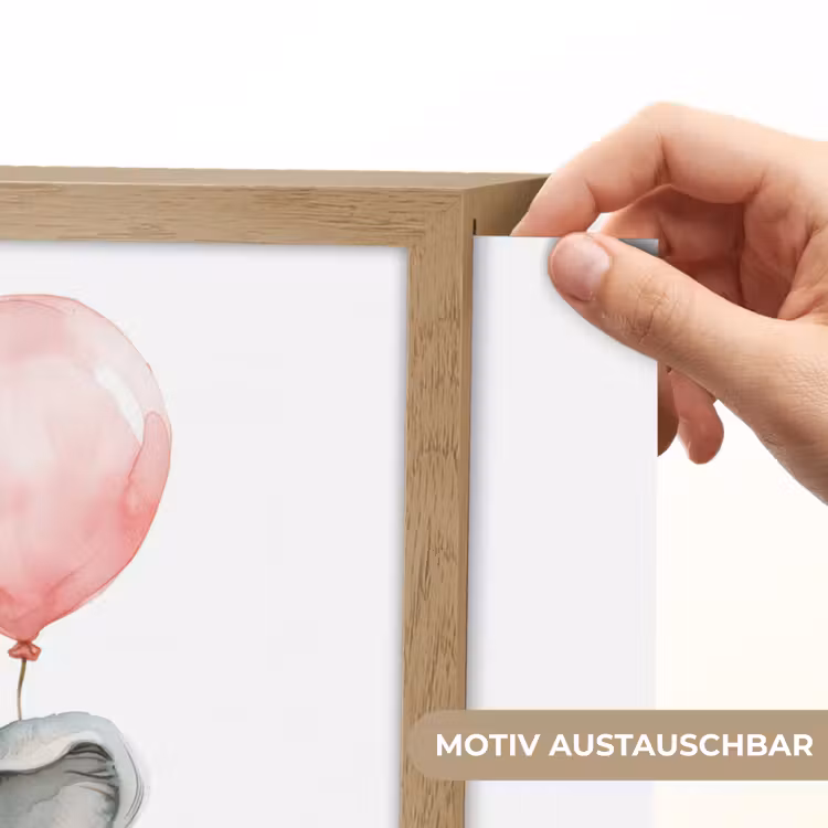 Olifant - Baby dier - Roze ballon Light Box met batterij (Wandlamp kind) middel -USP_websiteprintDE