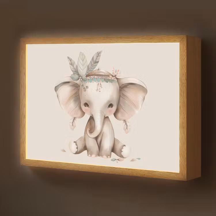 Olifant - Bohemian - Dieren - Boho Light Box met batterij (Wandlamp kind) middel -z3d_website