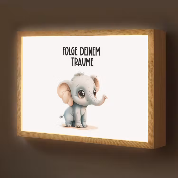 Olifant - Volg je dromen - Quote - Dier Light Box met batterij (Wandlamp kind) middel -z3d_website