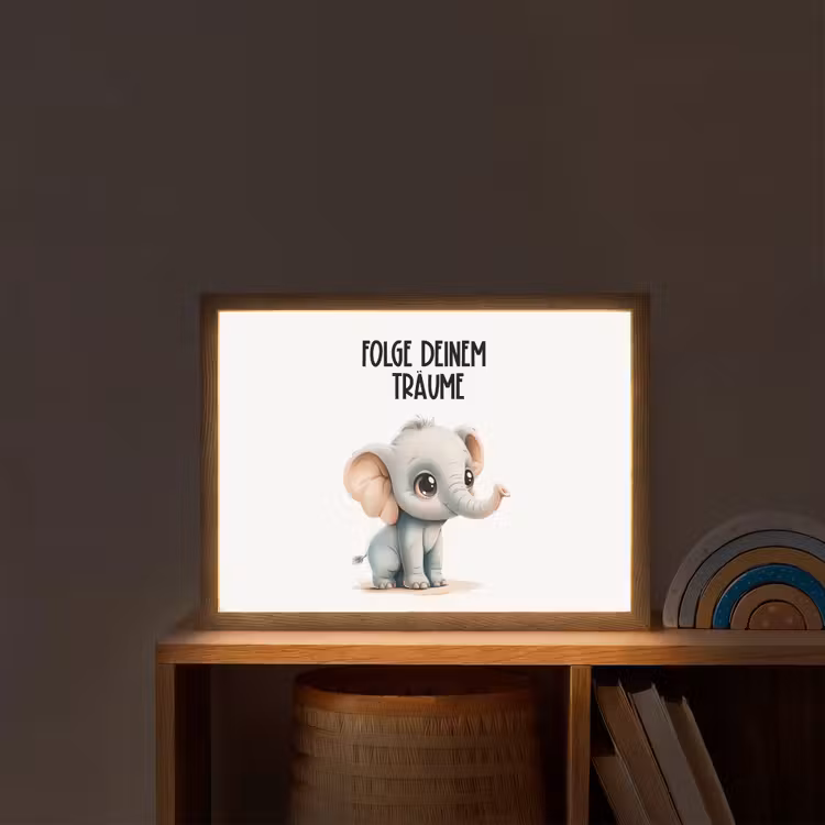 Olifant - Volg je dromen - Quote - Dier Light Box met batterij (Wandlamp kind) middel -sfeer1_kind