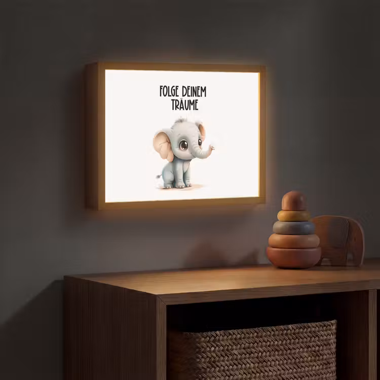 Olifant - Volg je dromen - Quote - Dier Light Box met batterij (Wandlamp kind) middel -sfeer5_kind
