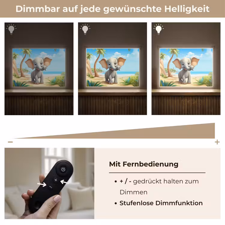 Olifant - Strand - Dieren - Meisjes - Kind Light Box met batterij (Wandlamp kind) middel -USP_dimbaarDE